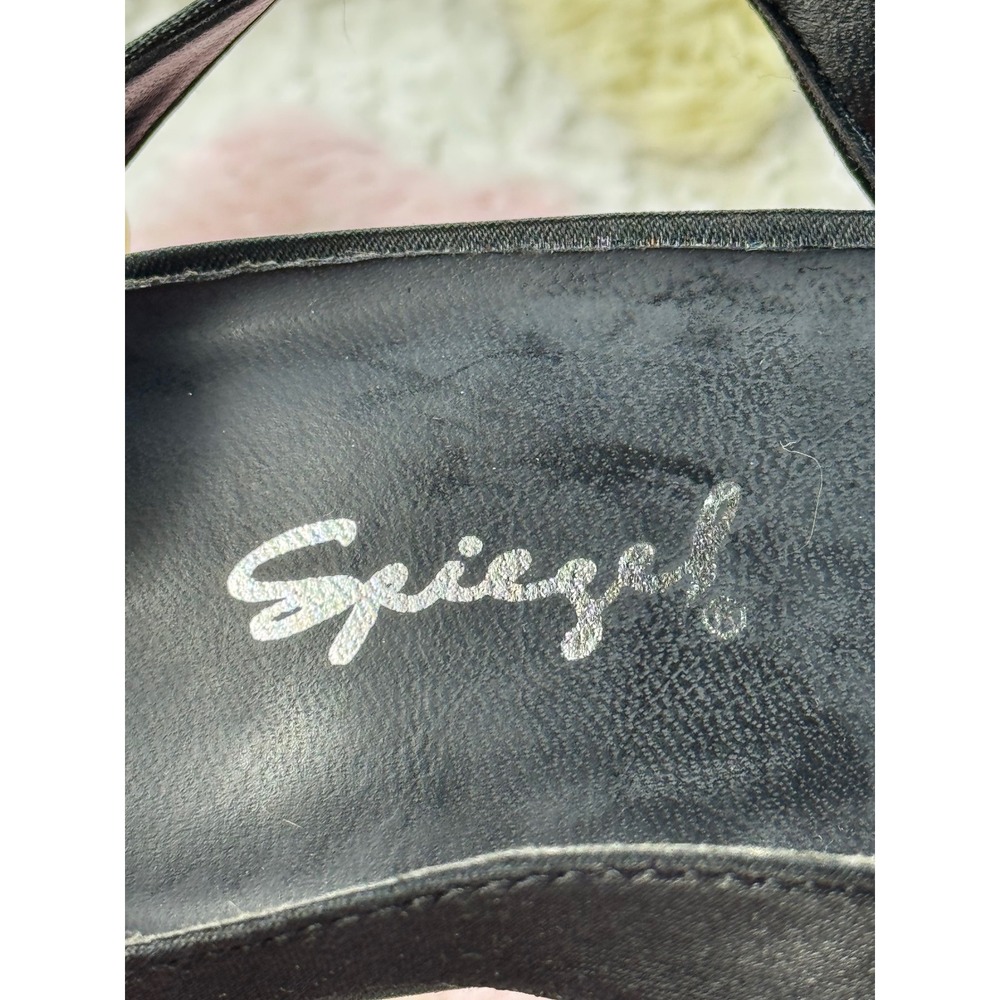 Spiegel Black Satin Peep Toe Slingback Stiletto Heels Leather Sole 7.5B F8065 - Picture 6 of 8